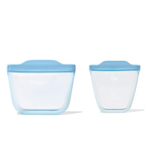 Image of OXO Tot Silicone Reusable Bags – 2 Piece Cup and Snack Set - Dusk
