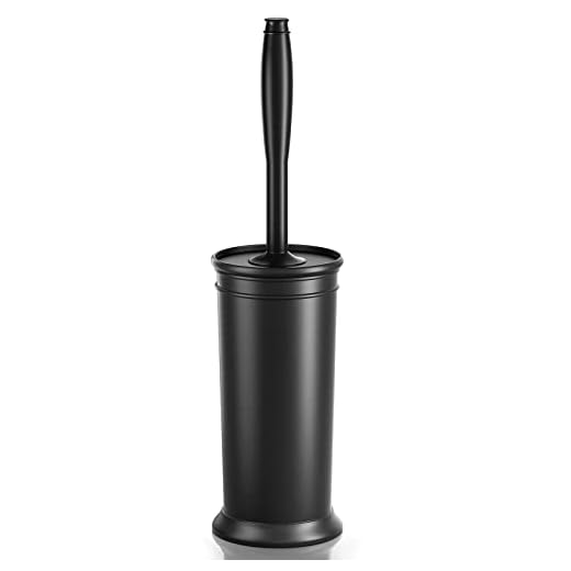 UPTRONIC Toilet Brush, Toilet Bowl Brush with Extra Long Handle Durable Bristles Toilet Scrubber and Covered Holder for Toilet Brush Set for Bathroom Cleaning (Black, 1 Set)