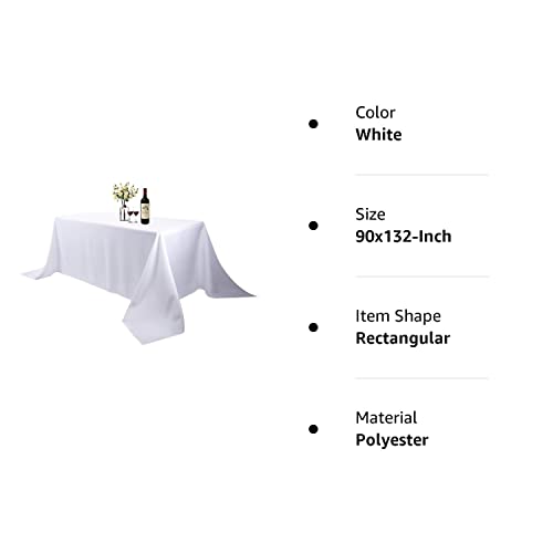 Waysle Rectangle Tablecloth - 90 X 132 Inch - White Rectangular Table Cloth For 6 Foot Table In Washable Polyester - Great For Wedding, Restaurant, Party, Banquet Decoration #TOP6