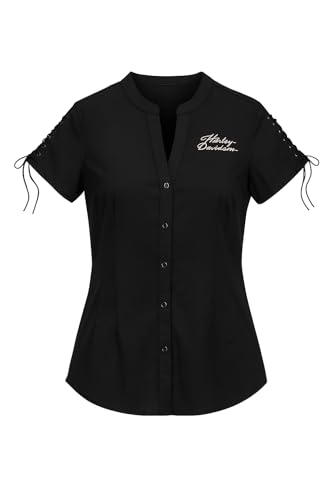 Harley-Davidson Women's Script Font Laced Sleeve Shirt - 96115-22VW