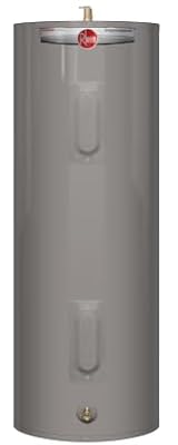 Rheem PROE50 M2 RH95 50-Gallon Professional Classic Medium Residential Electric Water Heater, Gray; Enhanced-flow Brass Drain Valve; 18.75 Amps; Automatic Thermostat; Anode Rod