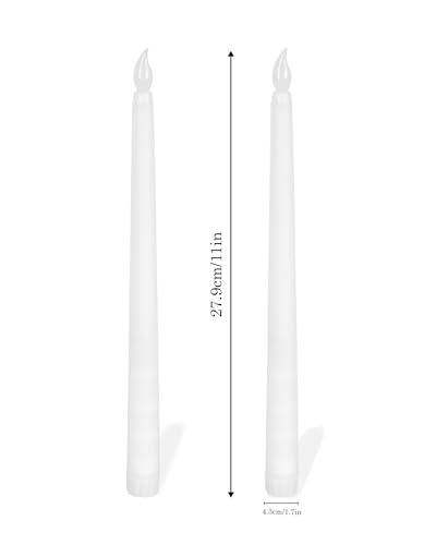 Image of Homesake Flameless Taper Candles - 11 inch Flickering LED Candle Sticks, Candle for Home Diwali Decoration for Home | Wedding Parties Holiday Festive Decor, Led Candles for Decoration (White Set of 2)