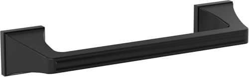 Image of Amerock Mulholland 9 inch Matte Black Towel Bar | Decorative bathroom hardware in durable Zinc /Stainless Steel construction; mounting hardware included for easy installation