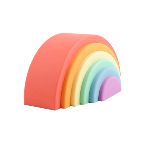 Image of BLUE GINKGO Silicone Rainbow Stacker - Montessori Rainbow Nesting Puzzle | Kids and Toddler Stacking Toy | Stacking Rainbow Puzzle, Sensory Rainbow Toys - 6 Layers (Matte