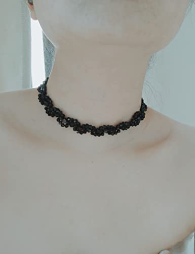Obsa Smart Women's Fashion Black Choker Necklaces Crystal Necklaces Beaded Necklaces Wave Handmade Statement Dainty Necklaces(Wave) #TOP3