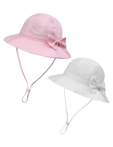 Baby Sun Hat UPF 50+ Bucket Hat with Cute Bow for Girls 0-5 Years 1 Pack 2 Pack