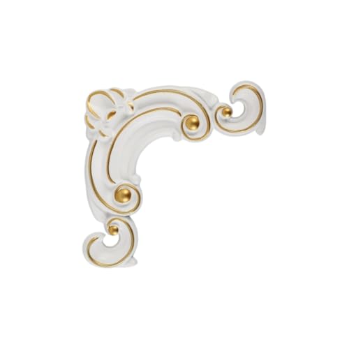 Retro Eck-Blumen-Aufkleber aus PVC für dekorative Schrank- und Bettumrandungen, 4 Stück (Weiß mit Gold)