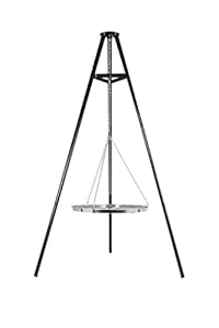 La Hacienda Tripod with BBQ Cooking Grill - Adjustable Height - Portable - Camping, Black
