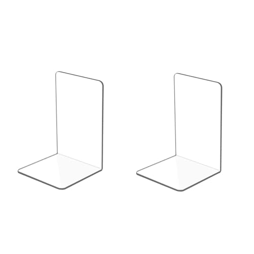 Book Ends - 2Pcs Clear Acrylic Bookends Bookshelf Desktop Book Organizer Stationery Book Ends for Shelves Plastic Book Holders Bookracks Divider Stopper Decorative for School Library Office Home