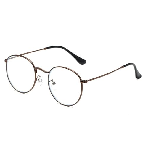Lunettes de soleil rétro ovales en métal marron et monture transparente ronde