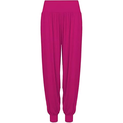 Brezza New Womens Hareem Trouser Ladies Plain Baggy Harem Ali Baba Casual Pants Fuchsia Cover