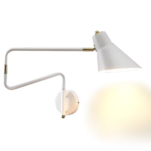 Aplique de pared de brazo largo ajustable, iluminación decorativa con cabezal de 180°