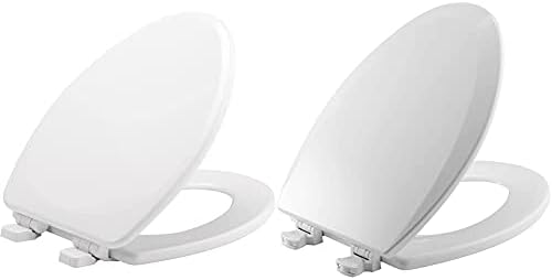 Mayfair Lannon Toilet Seat Will Slow Close and Never Loosen Durable Enameled Wood, 1 Pack, White & BEMIS 1500EC 390 Toilet Seat with Easy Clean, Cotton White