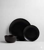 Le Bonne Table by Crown Baccara- Vajilla de Cerámica Negro Mate Juego de 12 Piezas, Servicio para 4 Personas - Resistente...
