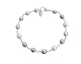 Genuine Oval Pastel and White Pearl Bracelet: sterling silver wire wrapped design, handmade in USA, 7.5 inches, unique jewelry gift for her