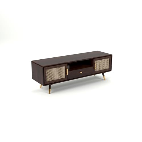 Image of Solid Sheesham Wood TV Unit for Living Room | TV Stand | TV Cabinet with Storage for Living Room and Hotel Furniture (Walnut Finish-04)