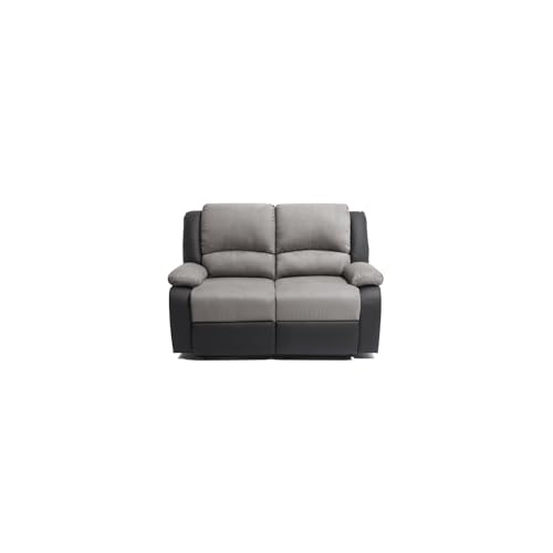 LOUNGITUDE - DETENTE - Canapé de relaxation - Manuel - 2 Places - En Simili/Microfibre - Gris/Noir...