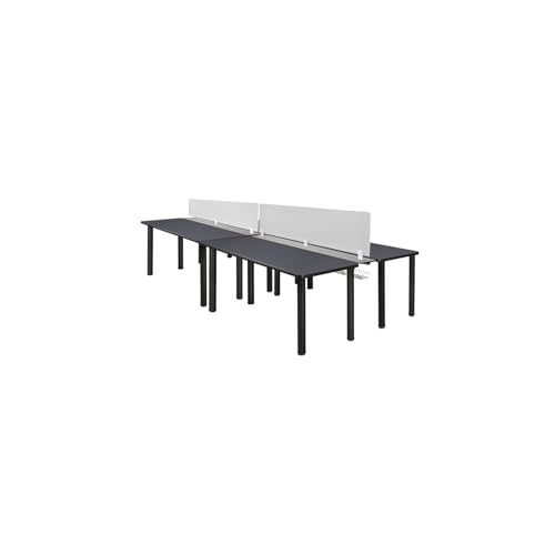 HomeStock Artisanal Attic x 24' Double Benching System with Privacy Divider in Grey and Black for Shared Office Environments
