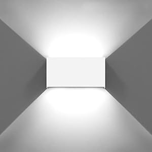 KAWELL 24W Moderno Applique da Parete LED Lampada da Parete Angolo del Fascio Regolabile Alluminio Lampada da Muro Impermeabile IP65 per Bagno Camera da Letto Corridoio Soggiorno Scale, Bianco 6000K