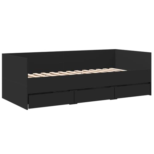 vidaXL Daybed with Drawers, Sofa Bed for Living Room Bedroom, Guest Bed, Sleeper Sofa Day Bed, Modern Style, Black 75x190 cm Engineered Wood