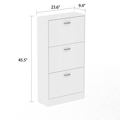 Fufu&Gaga Shoe Cabinet With 3 Flip Drawers For Entryway, Modern Storage Cabinet, Freestanding Rack Organizer (23.6”W X 9.4”D 45.5”H)(White) #TOP1