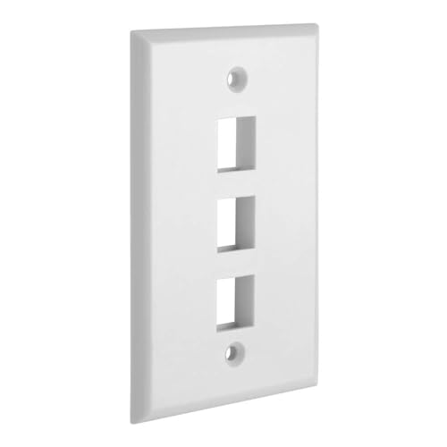 Cmple - 3 Port Keystone Wall Plate Single-Gang Wall Plate with Standard Size Keystone Jack Insert - White