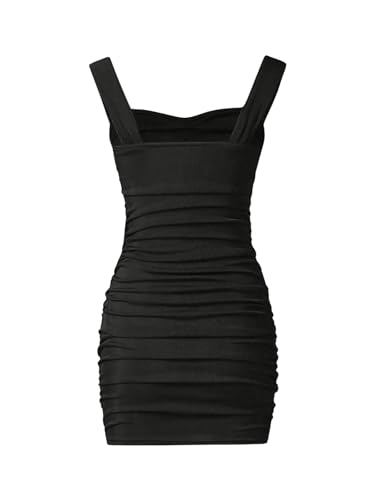 Oyoangle Girl'S Rib Knitted Sleeveless Ruched Strap Bodycon Pencil Mini Tank Dress Summer Casual Dresses Black 12Y thumb #1