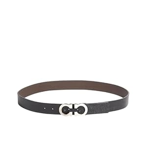 Ferragamo Mens Black/Brown Pebbled Leather Reversible Belt