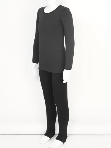 easyforever Kid Girl Thermal Underwear Set Dancewear Long Johns Tops With Leggings For Ballet Gymnastics Training Performance B Black 7-10 Years4