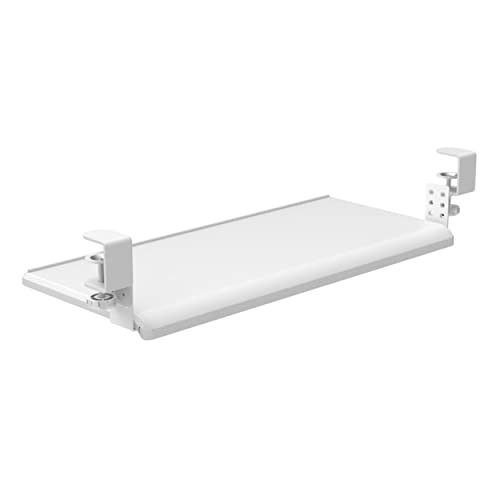 Image of Stand Up Desk Store Large Clamp-On Retractable Adjustable Keyboard Tray | Improve Comfort While Increasing Desk Space - for Desktops Up to 1.5 inch Thick (33 inch W x 12.25 inch D) (White) (Large)