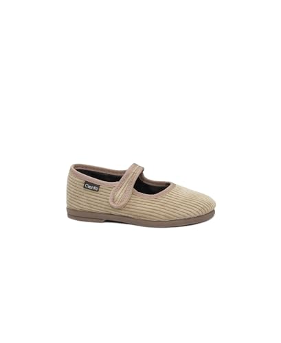 Zapato de niña estilo bailarina de pana Cienta beige para el colegio