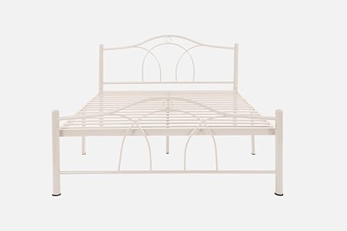 Image of Alto Metal Queen Size Bed Without Storage | Wrought Iron Double Bed with Headboard & Footboard | Sturdy Powder Coated Platform Bed Queen Size Cot for BedroomLivingRoom Ivory (75x60)