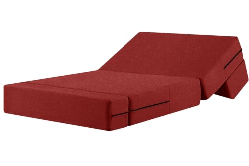 Image of Rosebell 1-Person Jute Sofa Cum Bed in Red-Removable Washable Cover + One Cushion | 3 X 6 Ft Size | Great for Guests at Home or Office