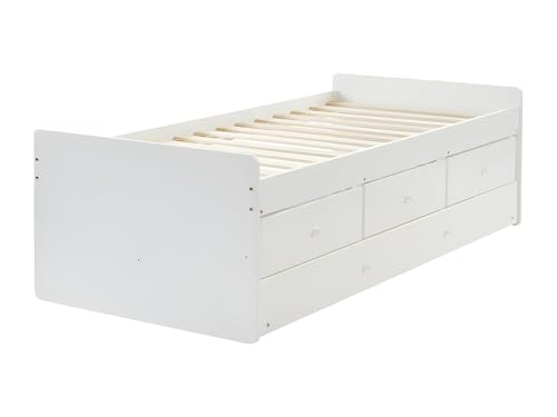 Vente-unique - Lit gigogne TITOUAN Avec 3 tiroirs - 90 x 190 cm - MDF et Pin - Blanc -