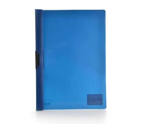 Office Box, Pack 10 Dossier Carpeta Clip It A4 de Gran Capacidad Para Hasta 60 Hojas con Pinza de Plástico, Portada Transparente y Cuerpo en Color - Polipropileno Reciclable 100% (Azul)