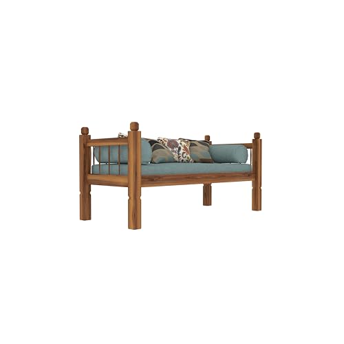 Image of Solid Sheesham Wood Sofa 2 Seater Sofa Diwan Bed for Home Living Room Wooden Couch Diwan Sofa Settee for Living Room and Office | Rosewood Three 2 Seater Sofa (Honey, 2 Seater)