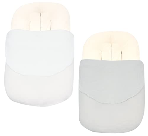 Image of 2 Pack Baby Lounger Cover for Newborn, Organic Cotton Muslin Lounger Pillow Case for Babies, Snug Fitted Removable Slipcover, Babynest Cover for Boys & Girls (White & Grey)