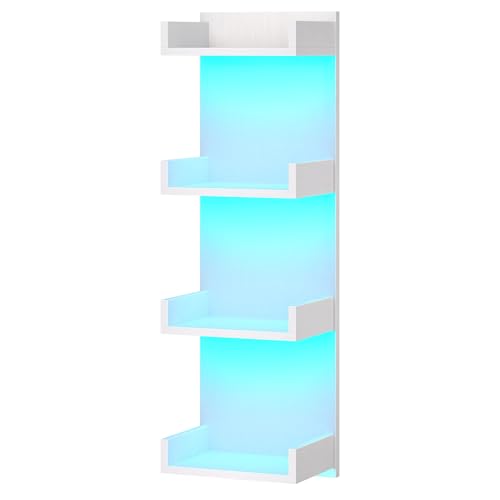 Image of HOOBRO Floating Wall Shelves with LED Lights, Floating Shelf Wall Mounted for Storage, Vertical Display Stand, Modern Column Rack, for Bedroom, Livingroom, 4-Tier, 35.4 Inches, White, WT41DBJ01