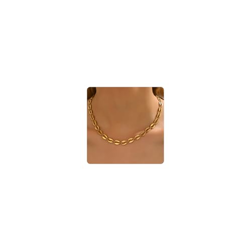AVEKENY 18K Gold Plated Coffee Bean Chain Choker Necklace