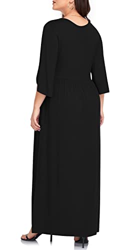 TAOHUADAO Women's Summer Plus Size Dresses Crewneck Ruffle 3/4 Sleeve Casual Maxi Dress3