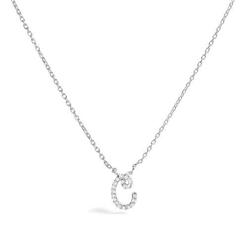 10K White Gold Diamond Accent "C" Initial Script Style Pendant Necklace