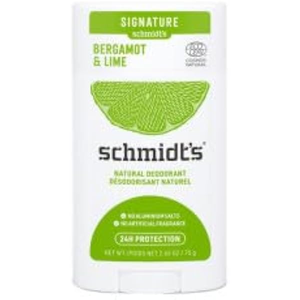 Schmidt's Dezodorant Stick Signature Bergamotka i limonka, skuteczny 24h, 100% naturalny produkt, certyfikat Ecocert i wegański, przetestowany dermatologicznie, 75g