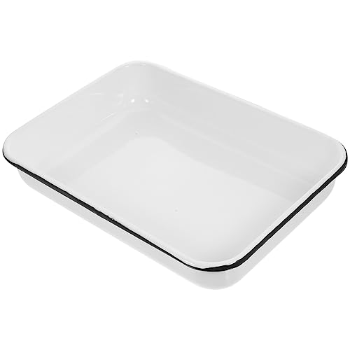 BESTonZON Food Containers Enamel Baking Pan Rectangular Serving Tray Enamelware Lasagna Pan Vintage Roaster Dish Nonstick Pancake Pan for Roasting Baking Cooking Food Tray