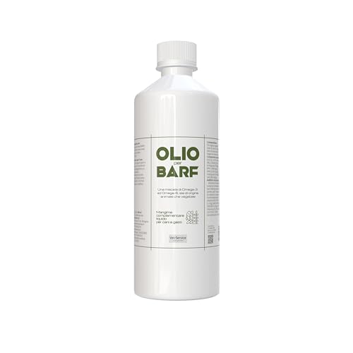 Olio per BARF | 500 ml | Integratore liquido per cani e gatti | Mix di Olio Vegetale e Olio di Pesce: Omega-3 ed Omega-6 per integrare al meglio la dieta a crudo o casalinga