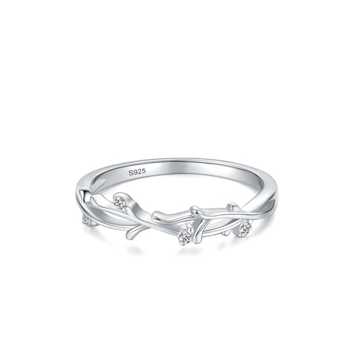 Bague de mariage argent 925 sertie de zircone cubique à motif branches