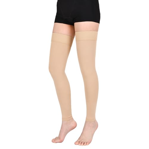 Image of Thigh High Compression Stockings for Women Men, 20-30mmHg Footless Graduated Compression Socks with Silicone Band, Medical Support Sock for Varicose Veins, Edema, Post-Surgery, Sports
