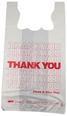 "Thank You" T-shirt style bags, a convenient and cost-effective retail solution. 12 x 23 with a 7 Inch side gusset, 500/box MES Part # 4985