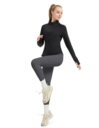 ANIVIVO Jaqueta feminina de corrida de lã, jaqueta esportiva quente com zíper para treino, ioga, aca