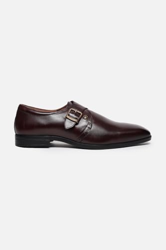 Image of Louis Philippe Men Premium Leather Breathable Lining Material Anti Slip with Heel TPR Sole Formal Monk Shoes