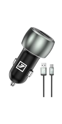 Image of ONE 7 65W Dual-Port Car Charger Adapter with Cable, USB-C & USB-A Ultra Fast Charging Metal Car Charger for Phones, Tablets, GPS Devices - Compact 12V /24V Vehicle Power Outlet Charger (ON QCC-27)